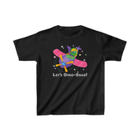 DINO-BUDDIES® - Let's Dino-Soar!™ with Trey (T-Rex Tyrannosaurus) in Airplane - Cute Dinosaur T-Shirt Youth