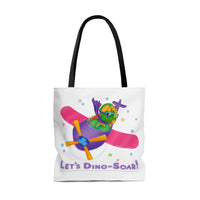 DINO-BUDDIES® - Let's Dino-Soar!™ with Trey (T-Rex Tyrannosaurus) in Airplane - Tote Bag (Gusseted)