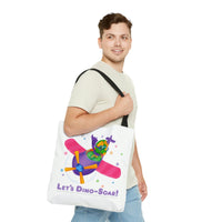 DINO-BUDDIES® - Let's Dino-Soar!™ with Trey (T-Rex Tyrannosaurus) in Airplane - Tote Bag (Gusseted)