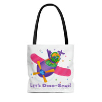 DINO-BUDDIES® - Let's Dino-Soar!™ with Trey (T-Rex Tyrannosaurus) in Airplane - Tote Bag (Gusseted)