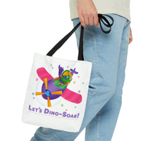 DINO-BUDDIES® - Let's Dino-Soar!™ with Trey (T-Rex Tyrannosaurus) in Airplane - Tote Bag (Gusseted)