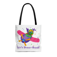 DINO-BUDDIES® - Let's Dino-Soar!™ with Trey (T-Rex Tyrannosaurus) in Airplane - Tote Bag (Gusseted)