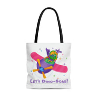 DINO-BUDDIES® - Let's Dino-Soar!™ with Trey (T-Rex Tyrannosaurus) in Airplane - Tote Bag (Gusseted)