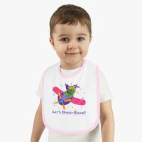 DINO-BUDDIES® - Let's Dino-Soar™ with Trey (Triceratops) in Airplane - Baby Contrast Trim Jersey Bib