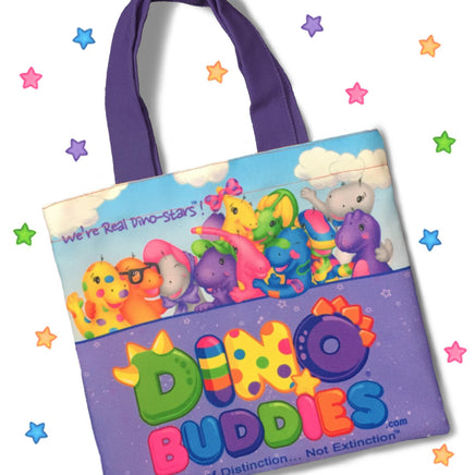 DINO-BUDDIES®™ - Tote Bag - “The Gang's All Here” - Purple Handle