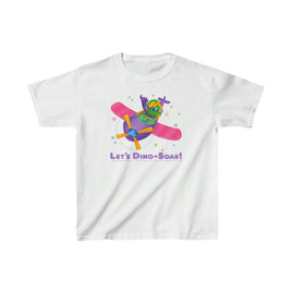 DINO-BUDDIES® - Let's Dino-Soar!™ with Trey (T-Rex Tyrannosaurus) in Airplane - Cute Dinosaur T-Shirt Youth