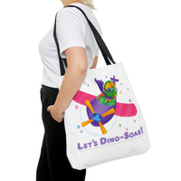 DINO-BUDDIES® - Let's Dino-Soar!™ with Trey (T-Rex Tyrannosaurus) in Airplane - Tote Bag (Gusseted)