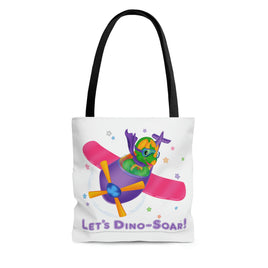 DINO-BUDDIES® - Let's Dino-Soar!™ with Trey (T-Rex Tyrannosaurus) in Airplane - Tote Bag (Gusseted)