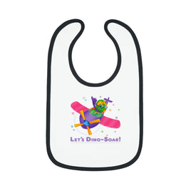 DINO-BUDDIES® - Let's Dino-Soar™ with Trey (Triceratops) in Airplane - Baby Contrast Trim Jersey Bib