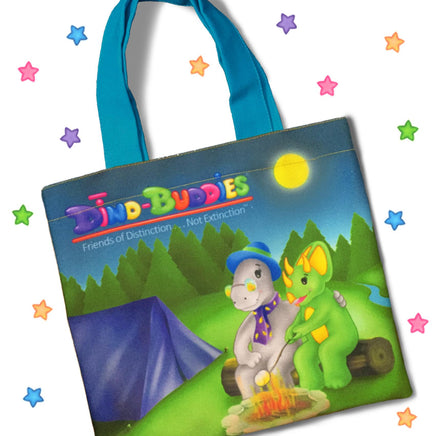 DINO-BUDDIES®™ - Tote Bag - “The Happy Campers” - Blue Handle